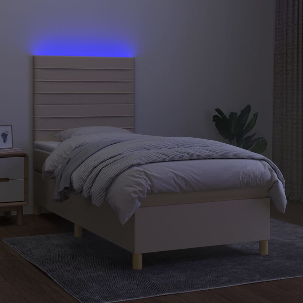 vidaXL Letto a Molle con Materasso e LED Crema 100x200cm in Tessuto