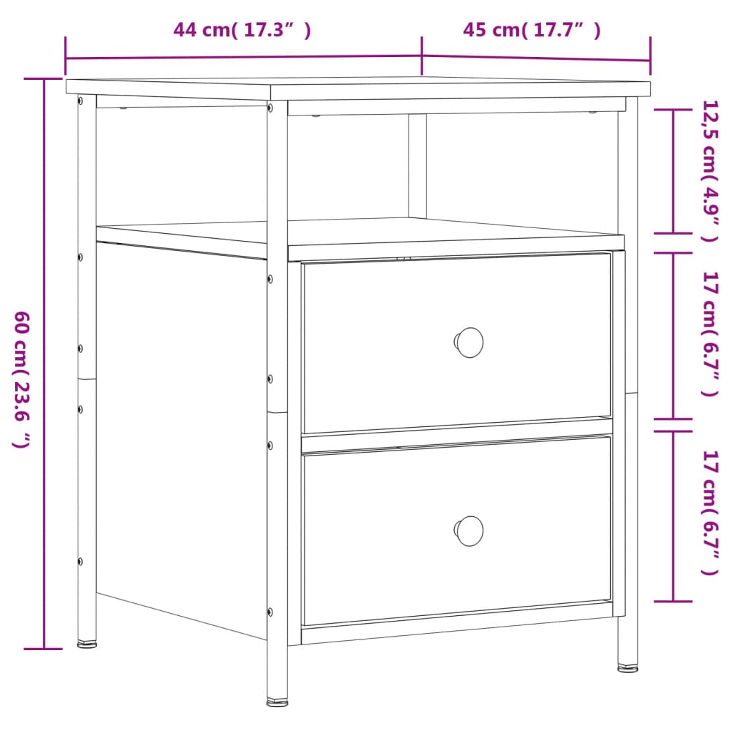 vidaXL Comodini 2 pz Rovere Marrone 44x45x60 cm in Legno Multistrato