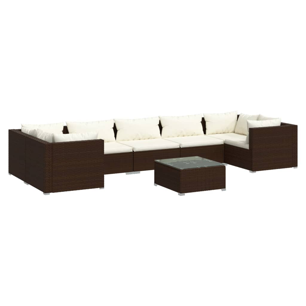 vidaXL Set Divani da Giardino 8 pz con Cuscini in Polyrattan Marrone