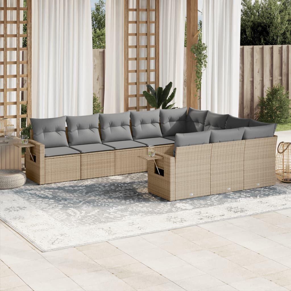 vidaXL Set Divano da Giardino 10 pz con Cuscini Beige in Polyrattan