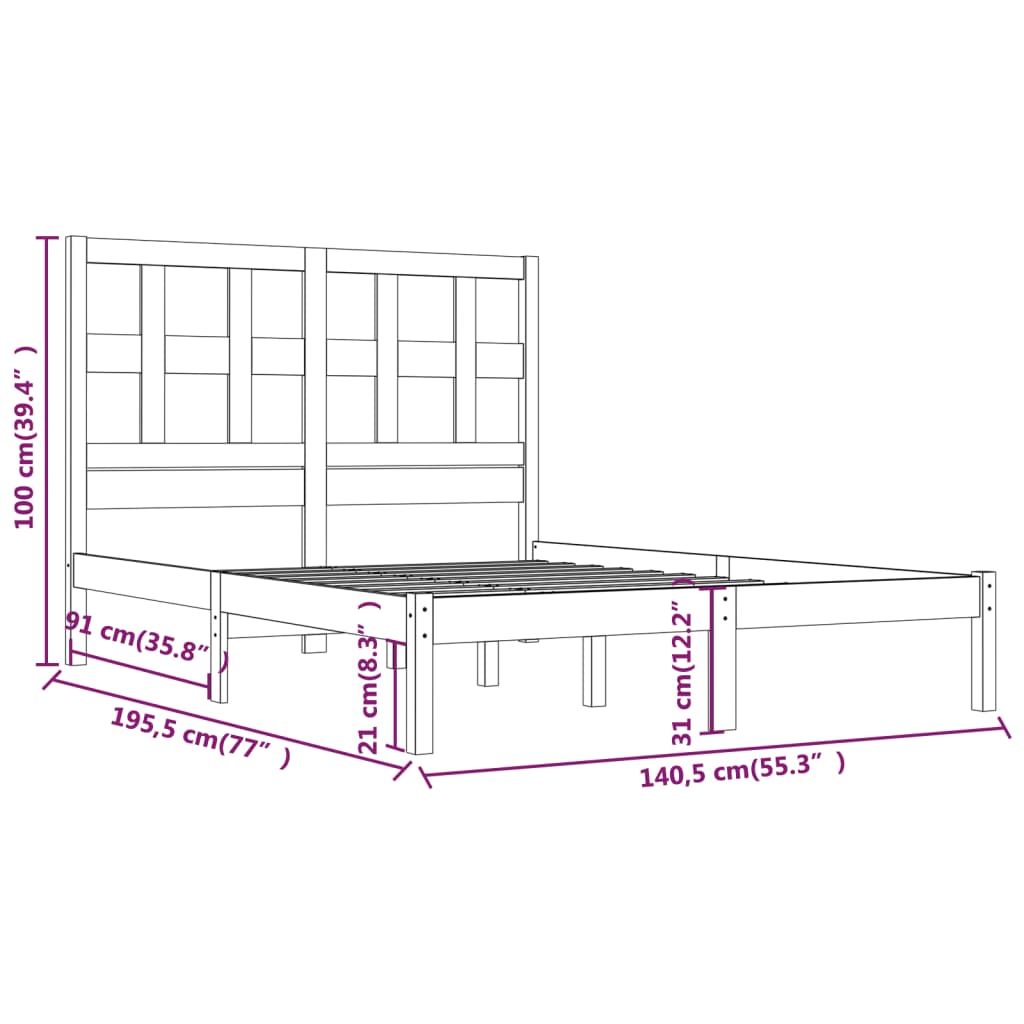 vidaXL Giroletto in Legno Massello 135x190 cm Small Double