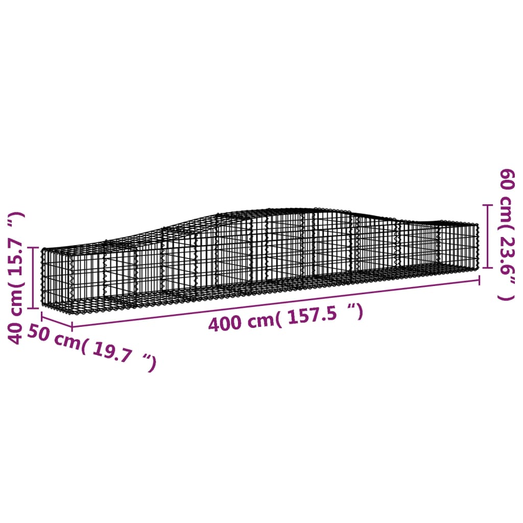 vidaXL Cesti Gabbioni ad Arco 2 pz 400x50x40/60 cm Ferro Zincato