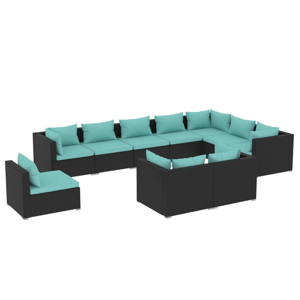 vidaXL Set Divani da Giardino 10 pz con Cuscini in Polyrattan Nero