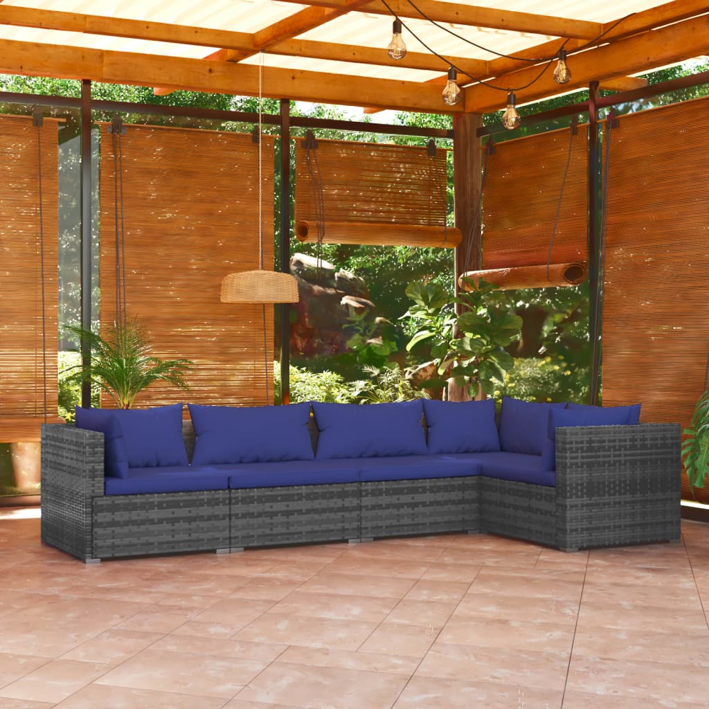 vidaXL Set Divani da Giardino 5 pz con Cuscini in Polyrattan Grigio