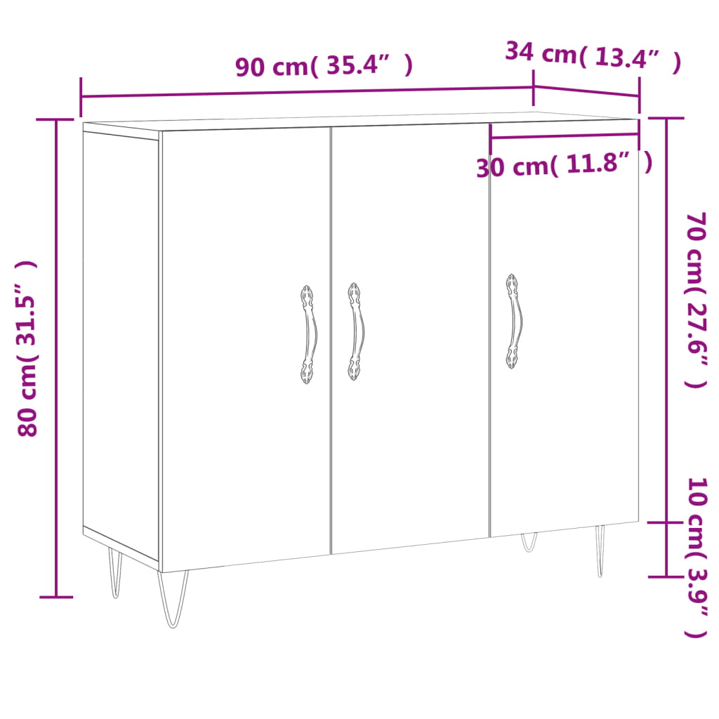 vidaXL Credenza Grigio Sonoma 90x34x80 cm in Legno Multistrato