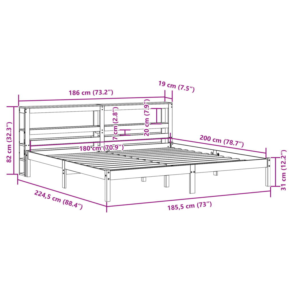 vidaXL Letto senza Materasso Bianco 180x200 cm Legno Massello di Pino