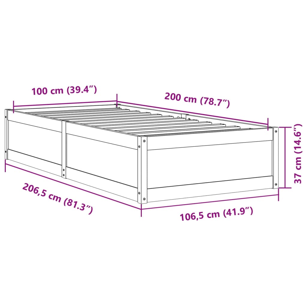 vidaXL Giroletto senza Materasso 100x200 cm in Legno Massello di Pino