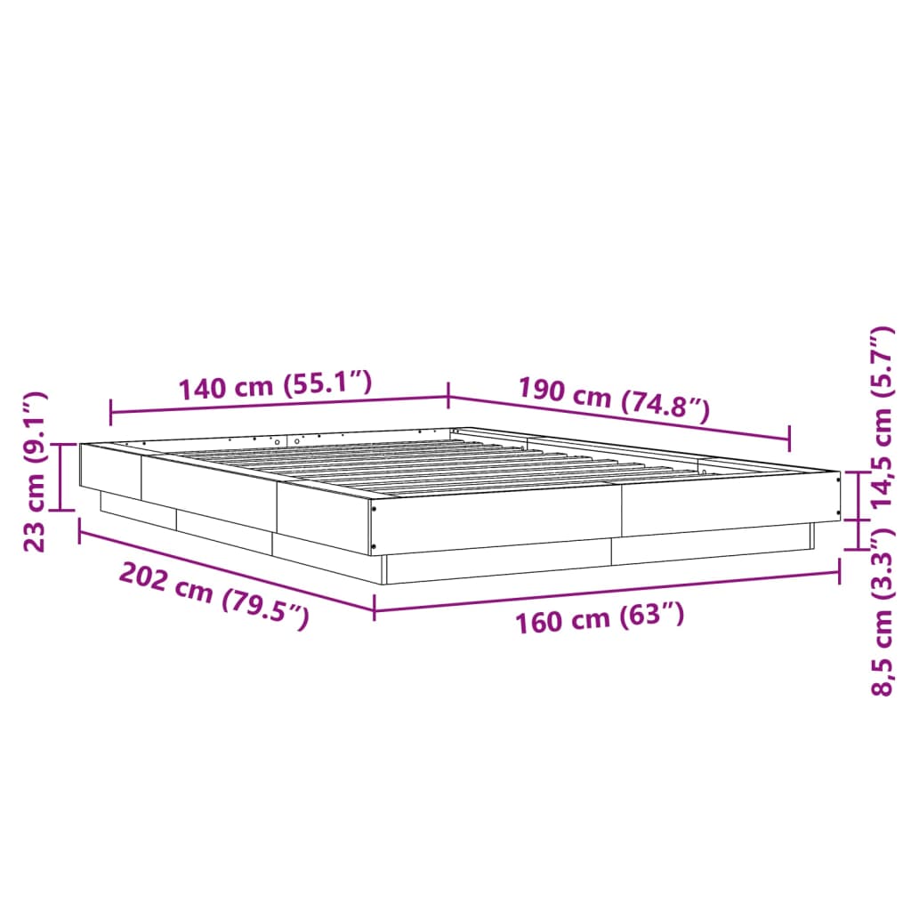 vidaXL Giroletto Luci LED Grigio Cemento 140x190 cm Legno Multistrato