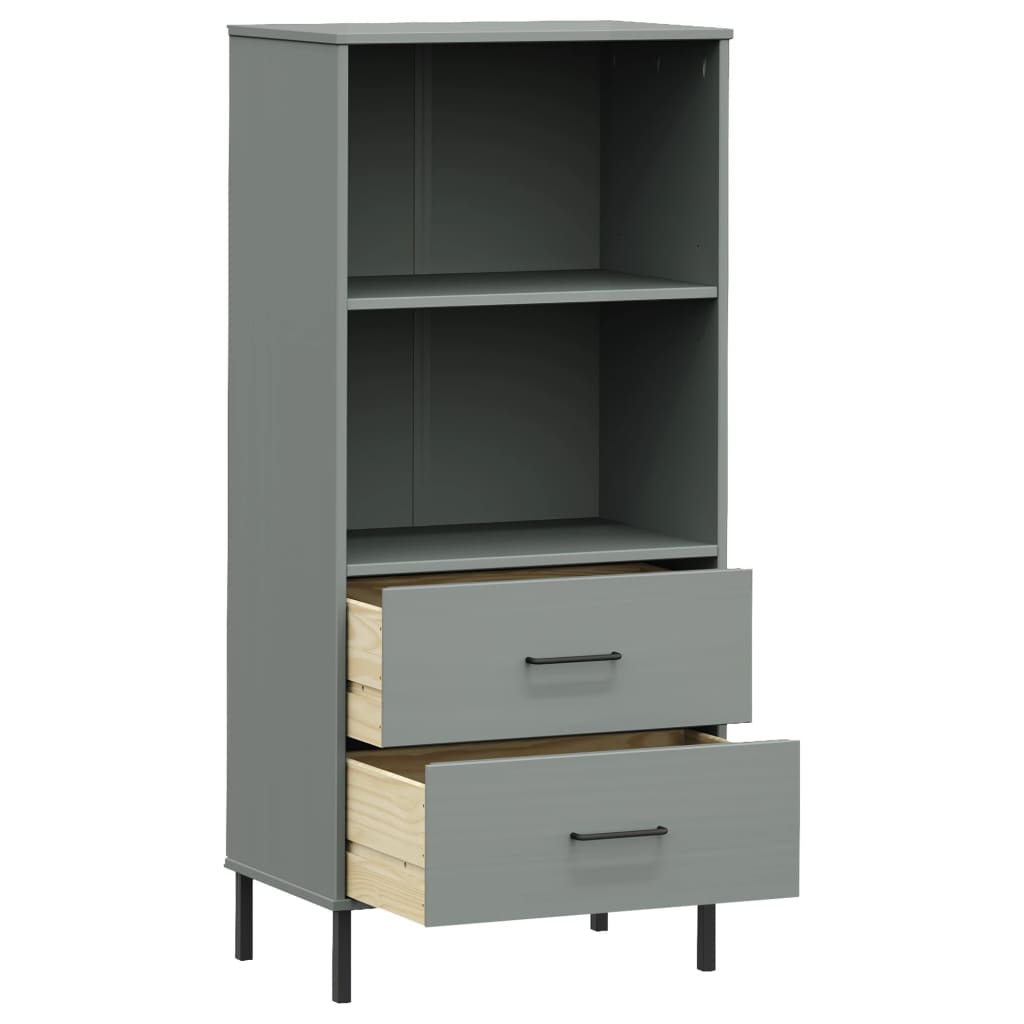 vidaXL Libreria 2 Cassetti Grigio 60x35x128,5 cm Legno Massello OSLO