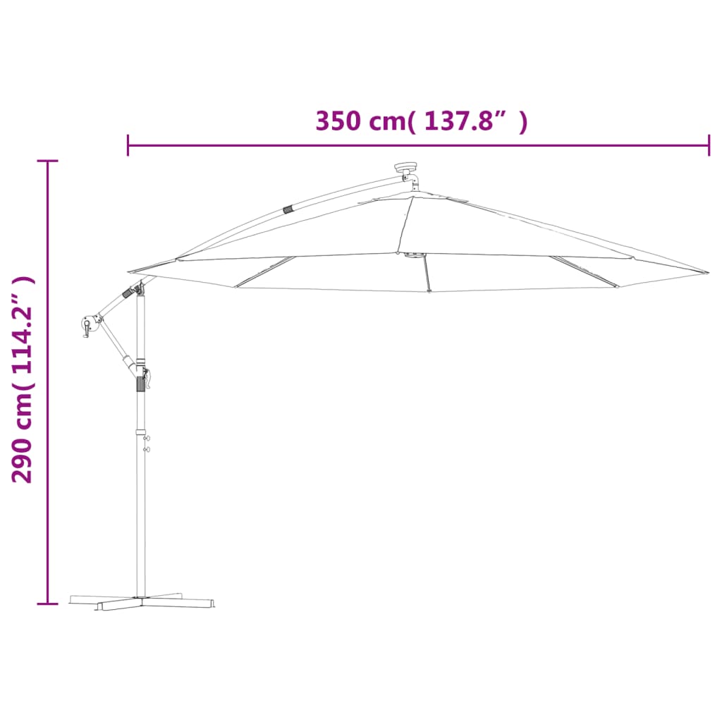 vidaXL Ombrellone a Sbalzo con LED e Palo in Metallo 350 cm Tortora