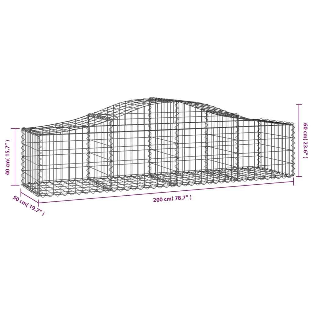 vidaXL Cesti Gabbioni ad Arco 4 pz 200x50x40/60 cm Ferro Zincato