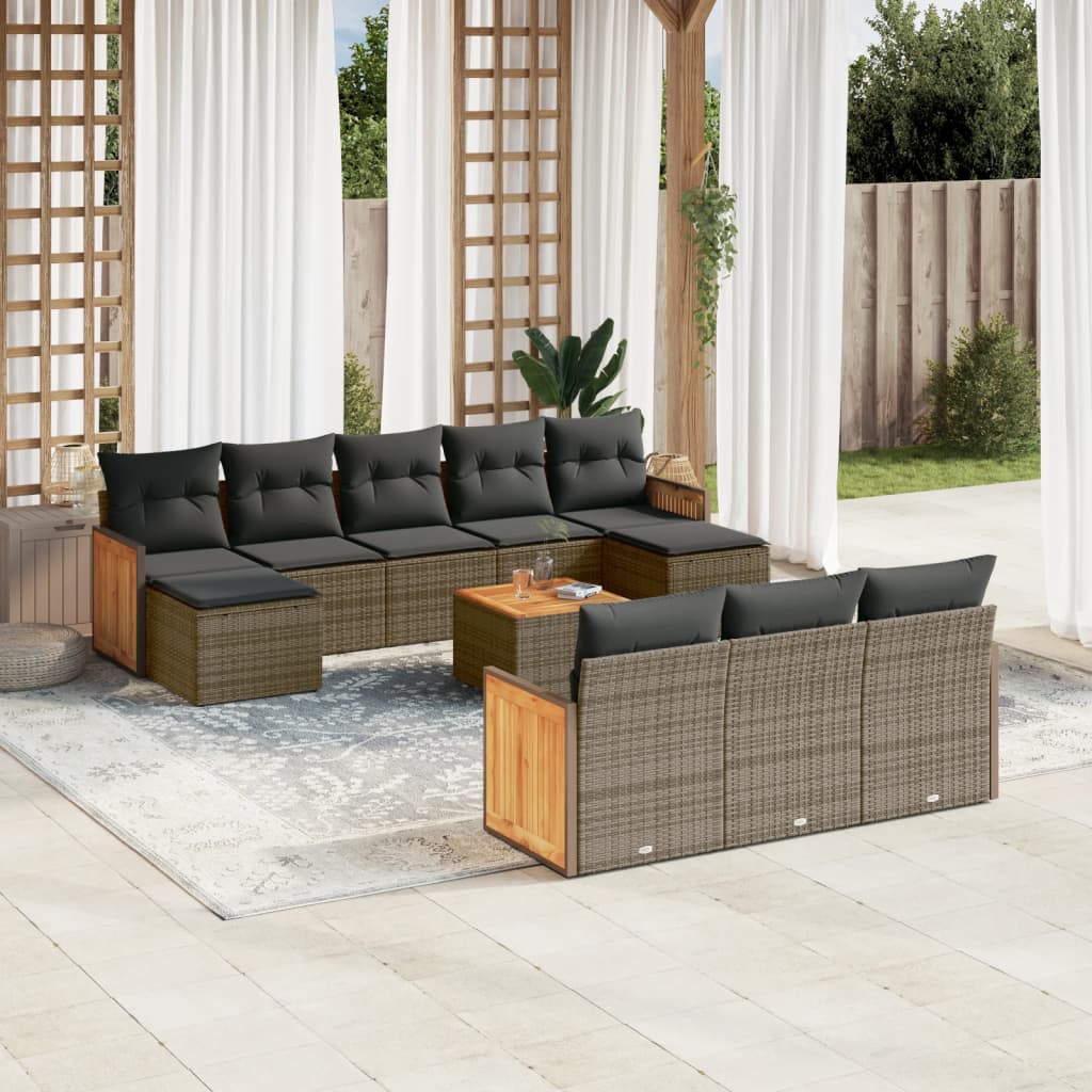 vidaXL Set Divani da Giardino 11 pz con Cuscini in Polyrattan Grigio