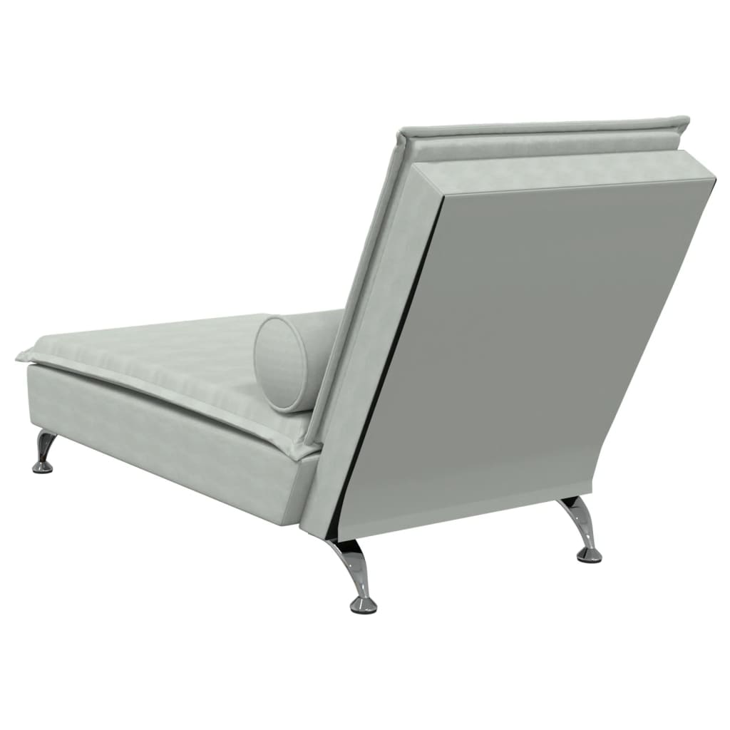 vidaXL Chaise Longue Massaggi Cuscino a Rullo Grigio Chiaro in Velluto