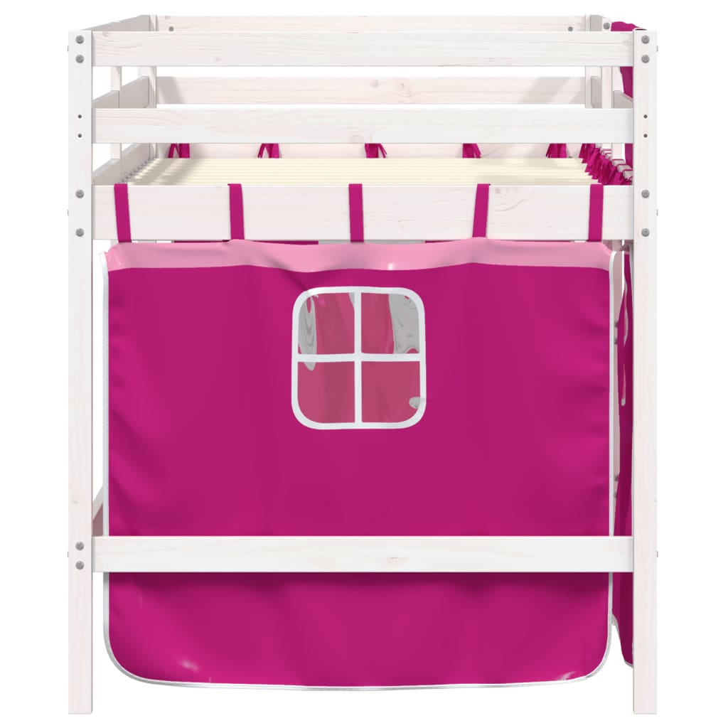 vidaXL Letto a Soppalco con Tende Bambini Rosa 80x200 cm Massello Pino