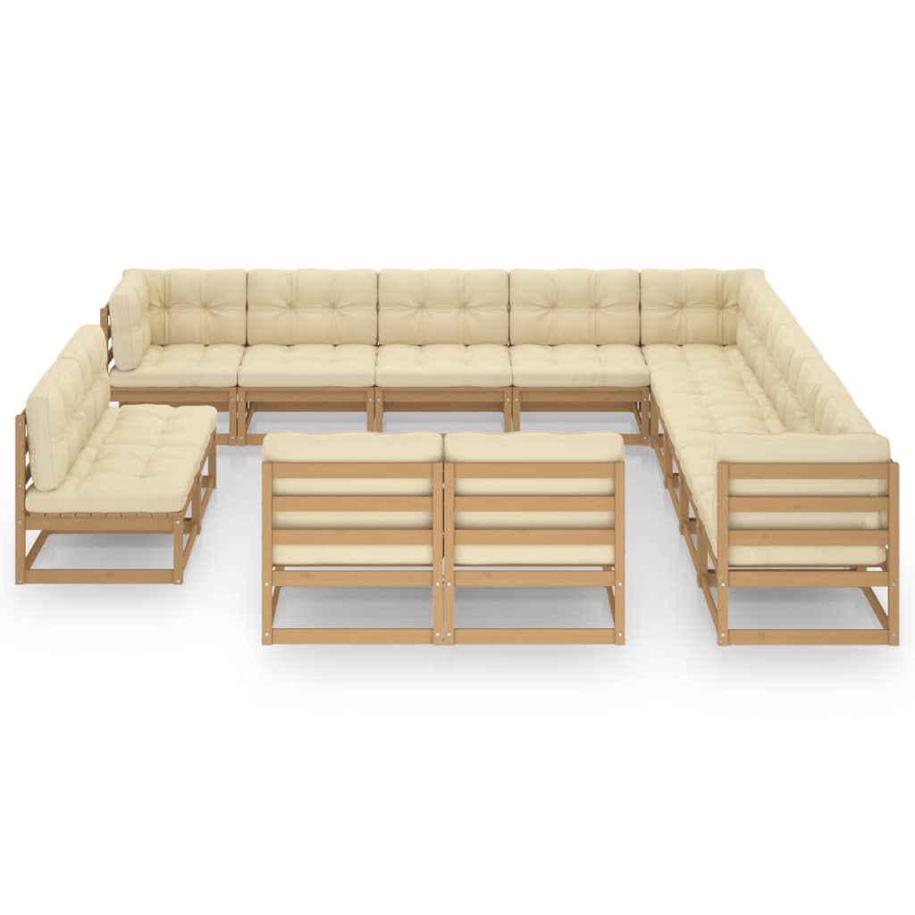 vidaXL Set Salotto Giardino e Cuscini 13 pz Legno Massello Pino Ambra