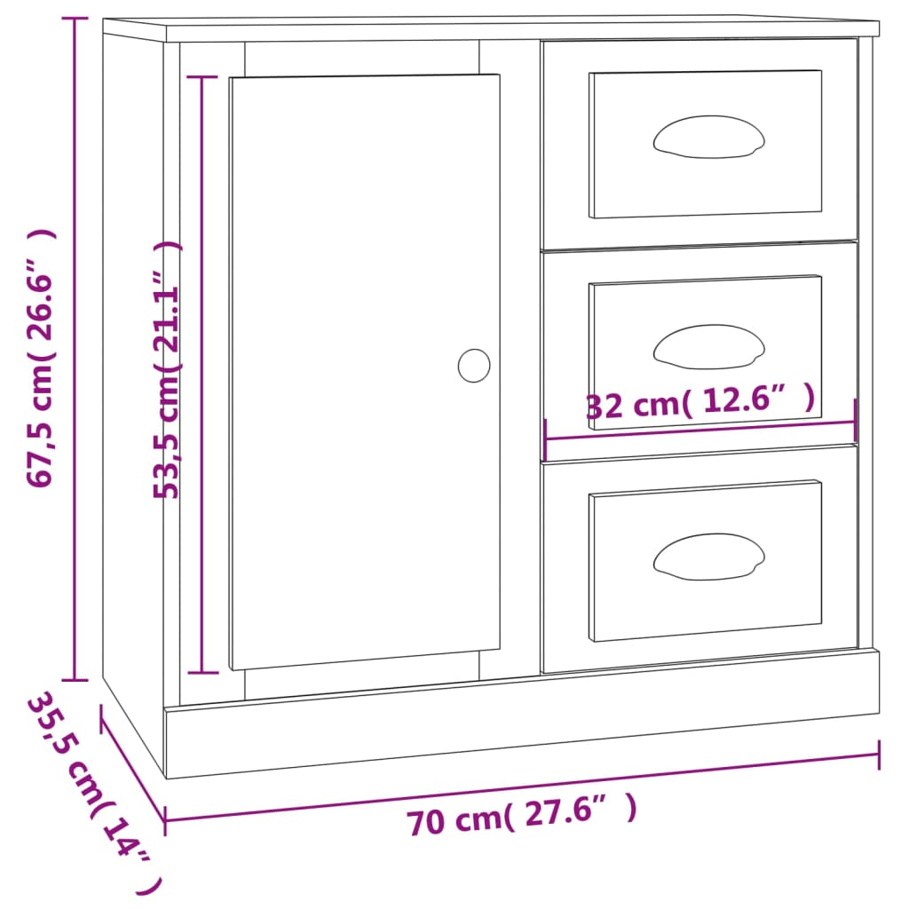 vidaXL Credenza Nera 70x35,5x67,5 cm in Legno Multistrato