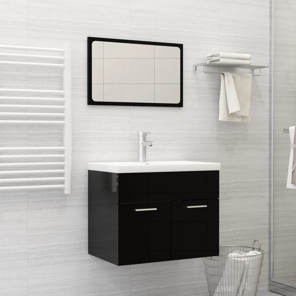 vidaXL Set Mobili da Bagno Nero Lucido in Legno Multistrato