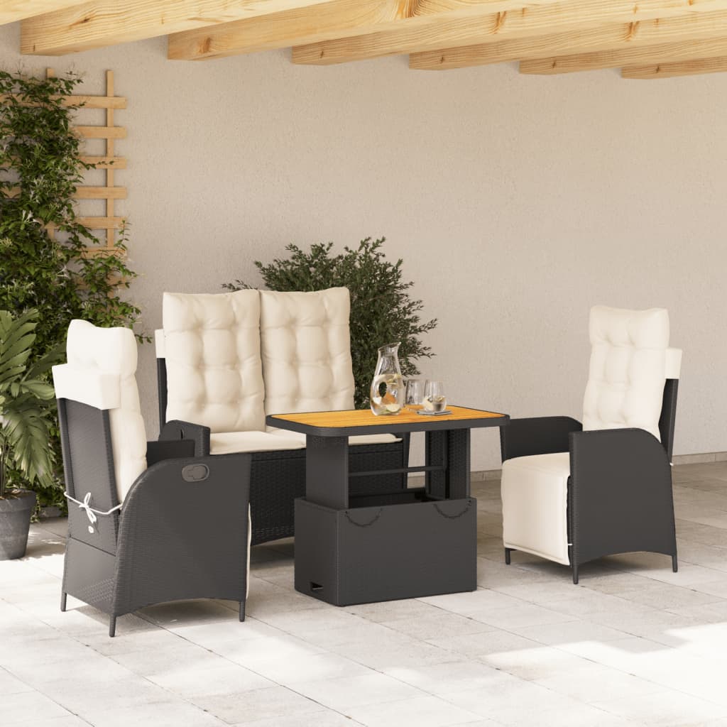 vidaXL Set da Pranzo da Giardino 4 pz con Cuscini Nero in Polyrattan