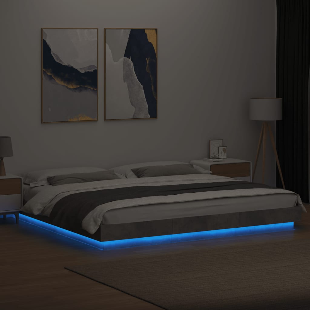 vidaXL Giroletto Luci LED Grigio Cemento 180x200 cm Legno Multistrato