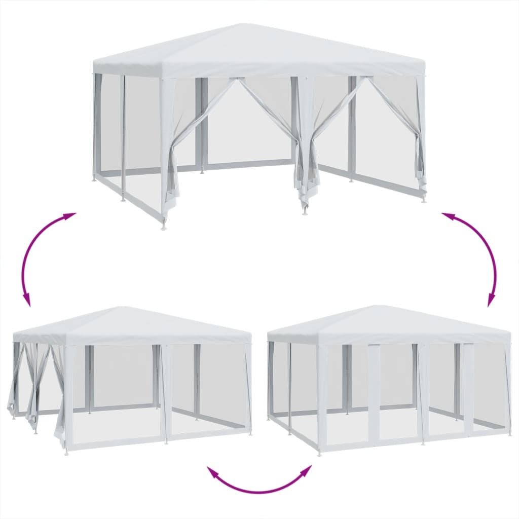 vidaXL Tenda per Feste con 8 Pareti Laterali in Rete Bianco 4x4 m HDPE