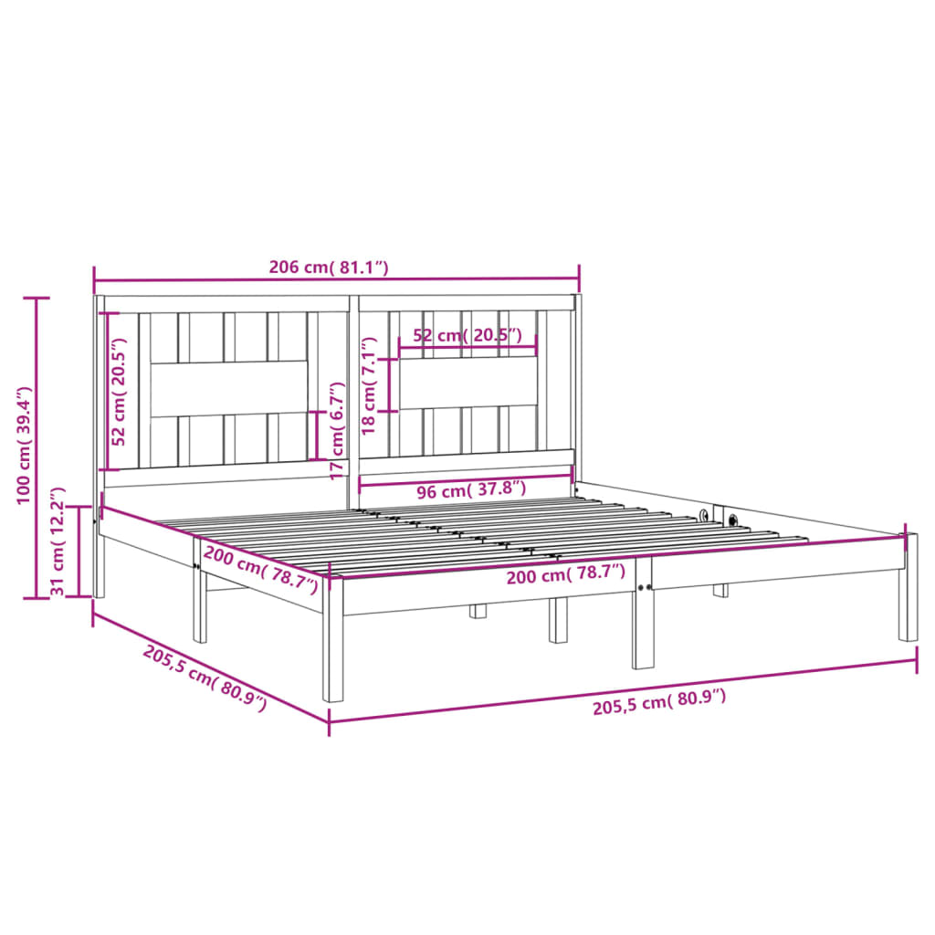 vidaXL Giroletto Grigio in Legno Massello di Pino 200x200 cm