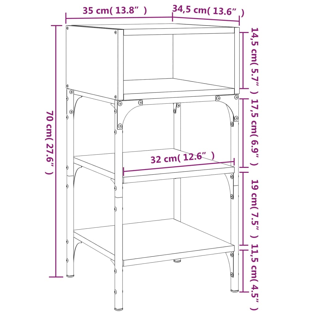 vidaXL Comodini 2 pz Rovere Fumo 35x34,5x70 cm in Legno Multistrato