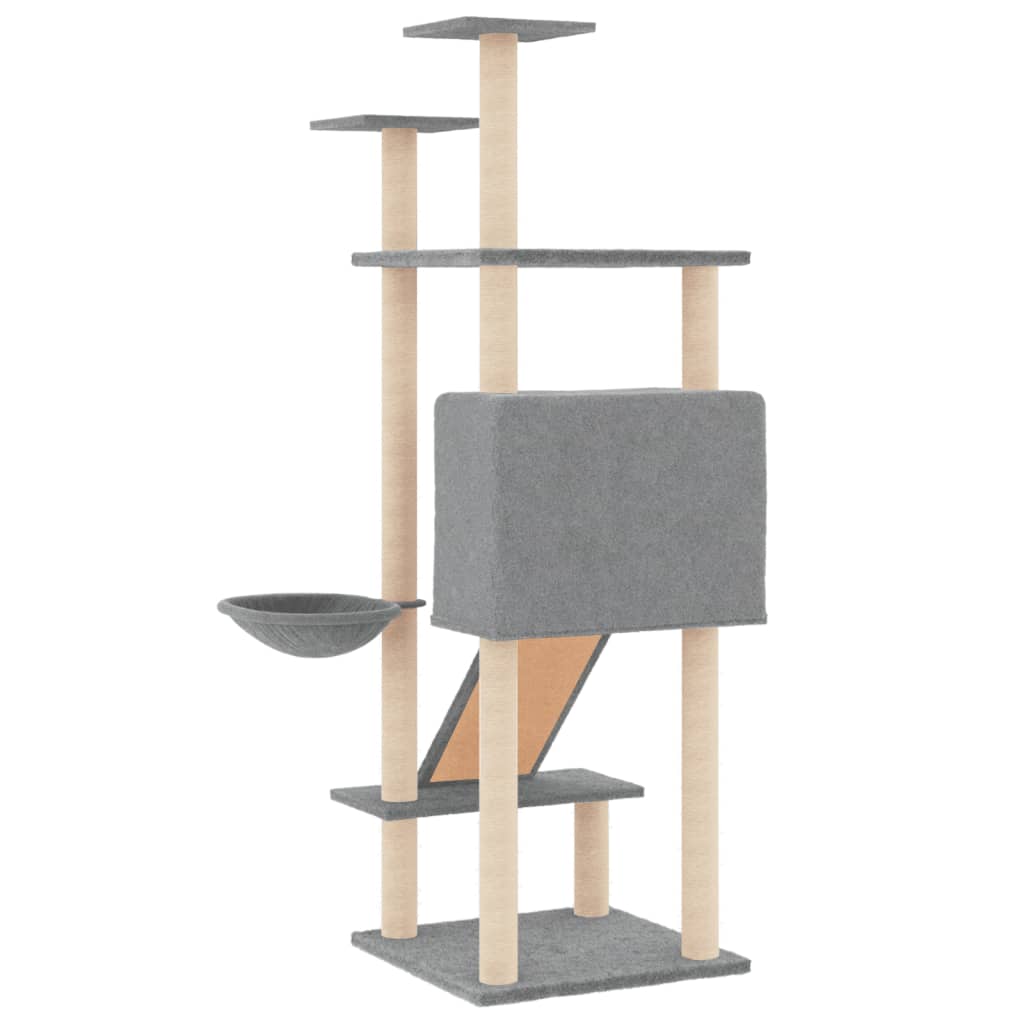 vidaXL Albero per Gatti con Tiragraffi in Sisal Grigio Chiaro 153 cm