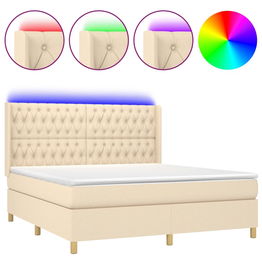 vidaXL Letto a Molle con Materasso e LED Crema 160x200 cm in Tessuto