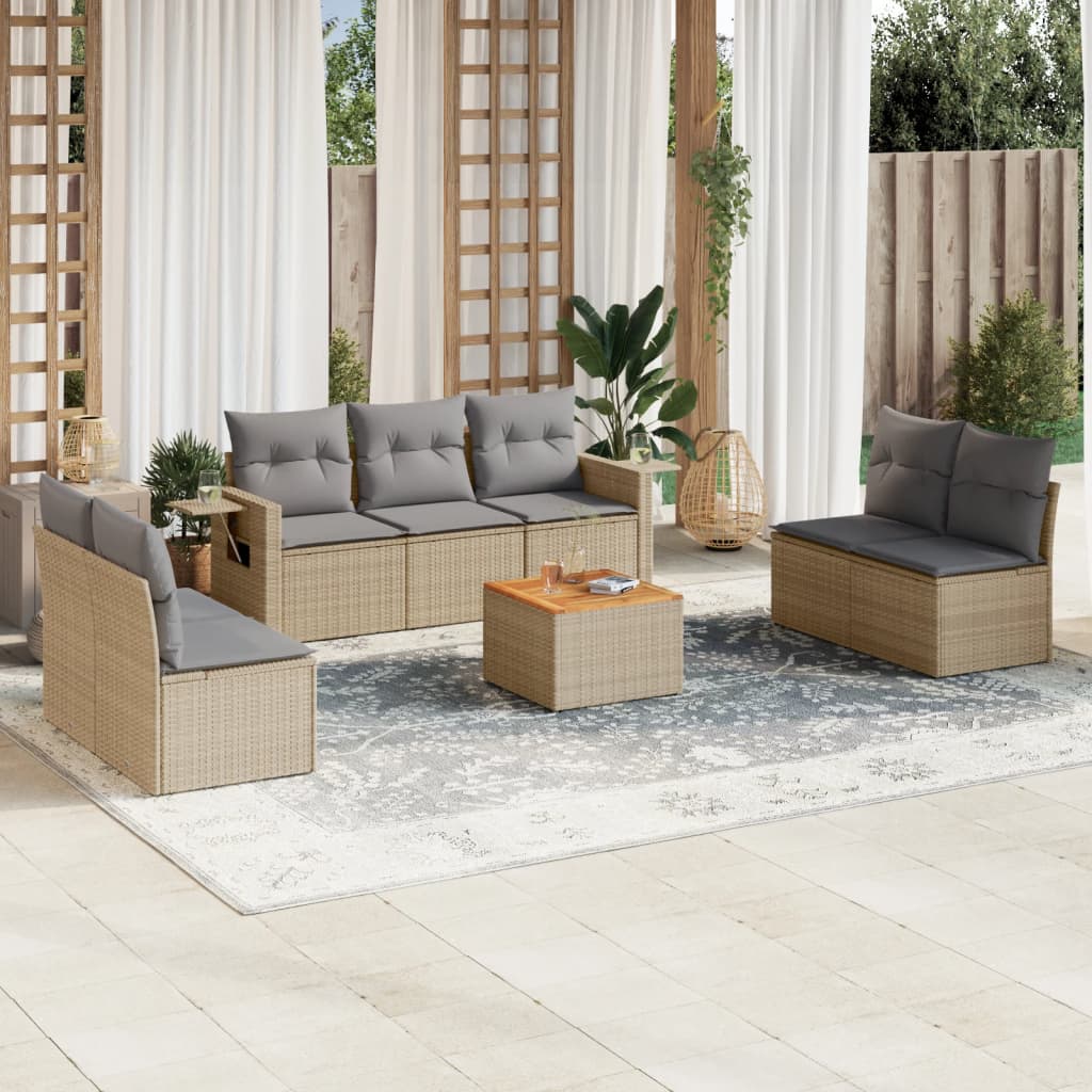 vidaXL Set Divano da Giardino 8 pz con Cuscini Beige in Polyrattan