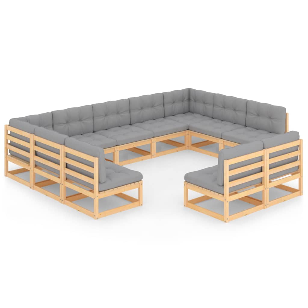 vidaXL Set Divani Giardino 11 pz con Cuscini in Legno Massello di Pino