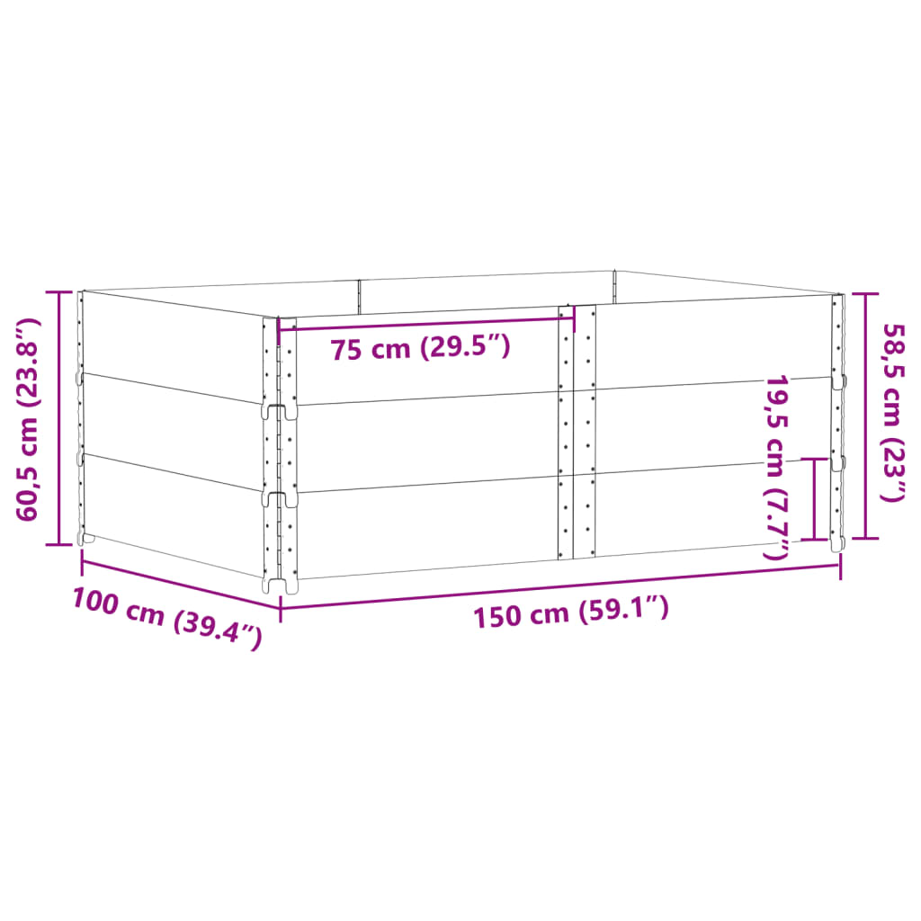 vidaXL Paretali per Pallet 3 pz Neri 150x100cm Legno Massello di Pino