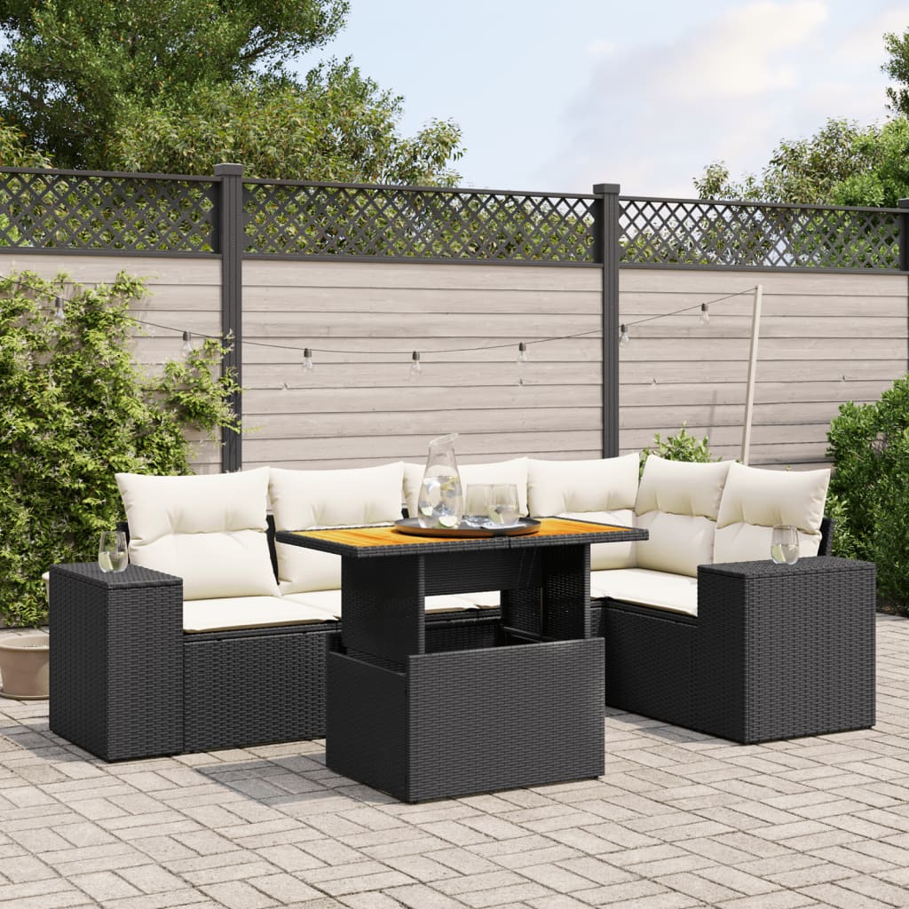 vidaXL Set Divano da Giardino 6 pz con Cuscini Nero in Polyrattan