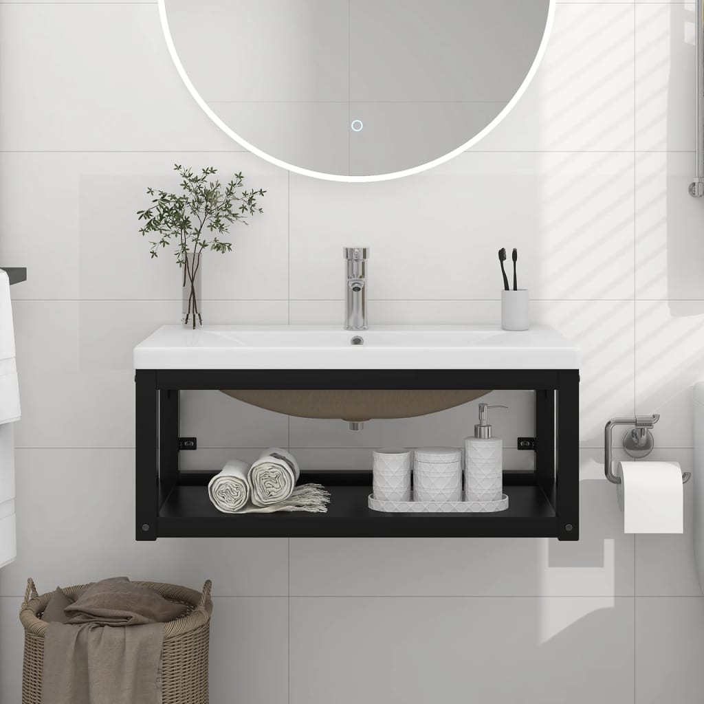 vidaXL Telaio per Lavabo da Bagno con Lavabo Integrato Nero in Ferro