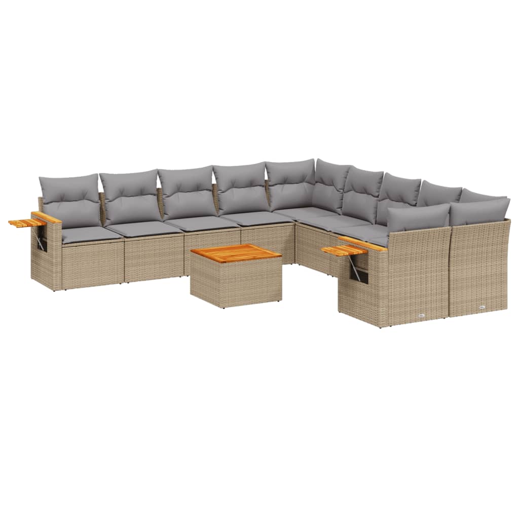 vidaXL Set Divani da Giardino 11 pz con Cuscini Beige in Polyrattan