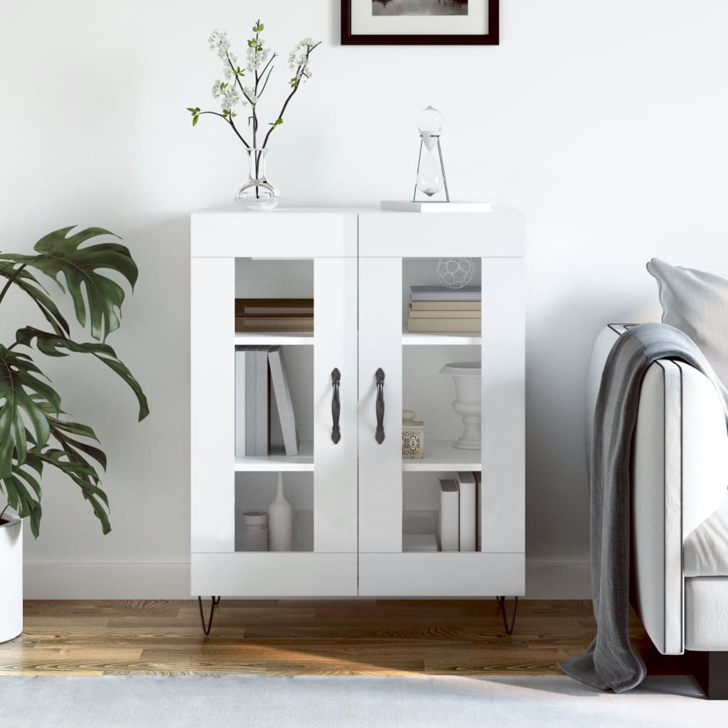 vidaXL Credenza 69,5x34x90 cm in Legno Multistrato Bianco Lucido