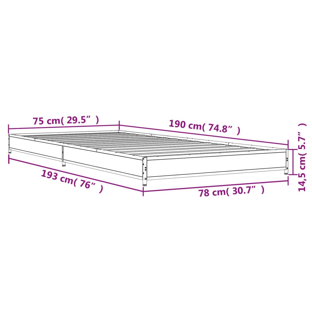 vidaXL Giroletto Grigio Sonoma 75x190cm in Legno Multistrato e Metallo