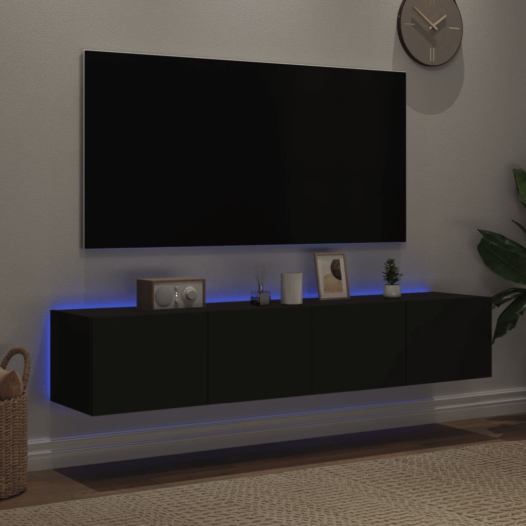 vidaXL Mobili TV a Parete con Luci LED 2pz Neri 80x35x31 cm