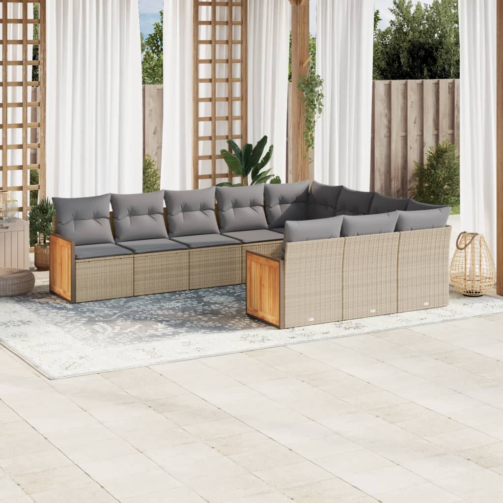 vidaXL Set Divano da Giardino 10 pz con Cuscini Beige in Polyrattan