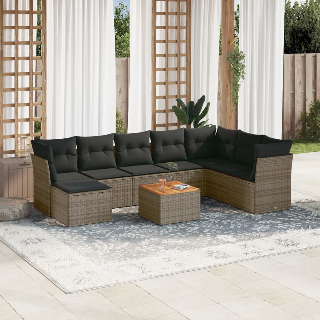 vidaXL Set Divano da Giardino 9 pz con Cuscini Grigio in Polyrattan