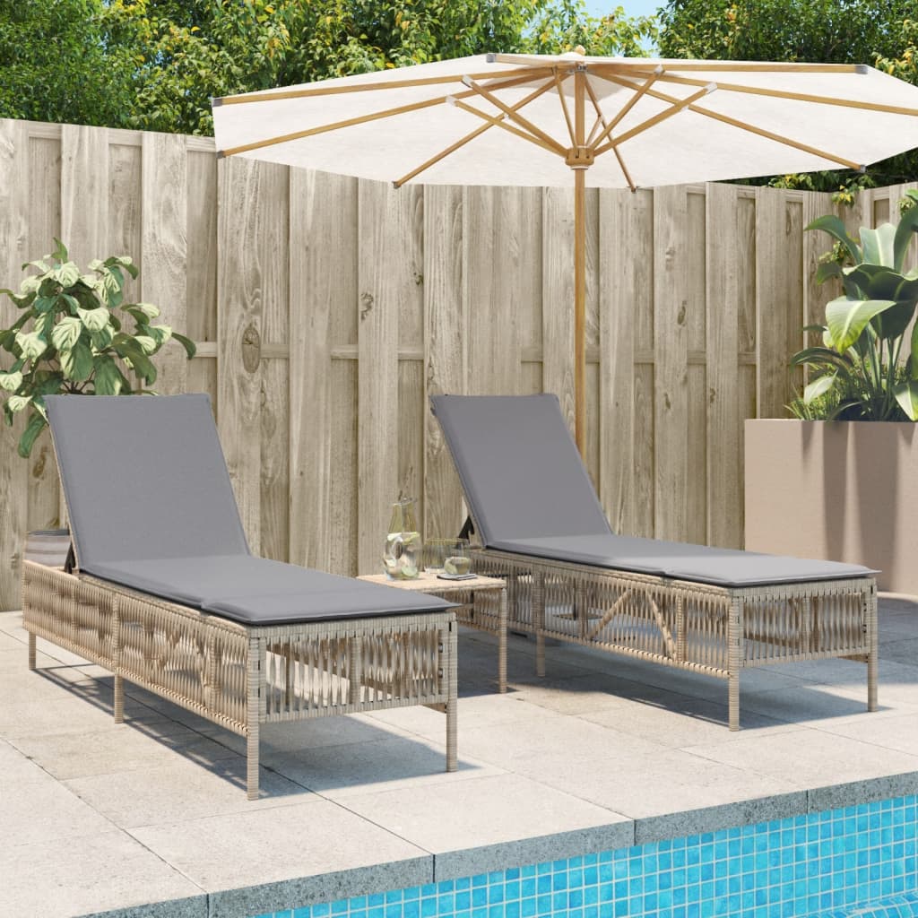 vidaXL Lettini Prendisole 2 pz con Cuscini Beige in Polyrattan