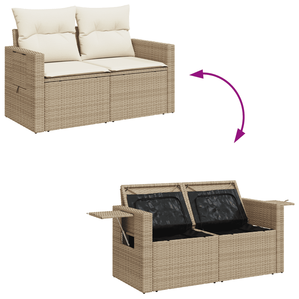 vidaXL Set Divani da Giardino 7 pz con Cuscini Beige in Polyrattan