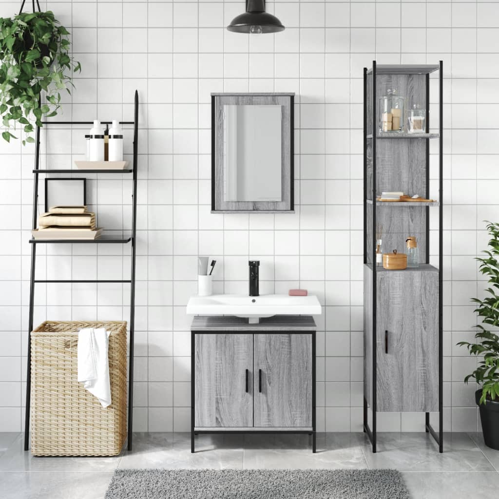 vidaXL Set Mobili da Bagno 3 pz Grigio Sonoma in Legno Multistrato