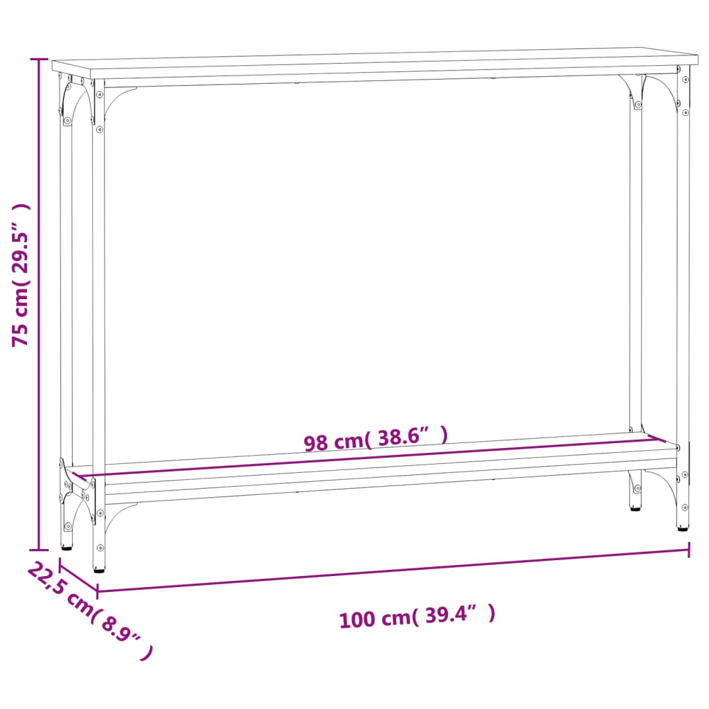 vidaXL Tavolino Consolle Rovere Fumo 100x22,5x75cm Legno Multistrato