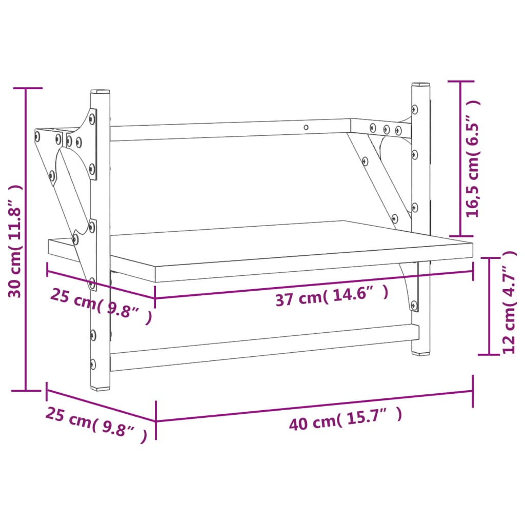 vidaXL Mensole a Parete con Aste 2pz Rovere Sonoma 40x25x30 cm