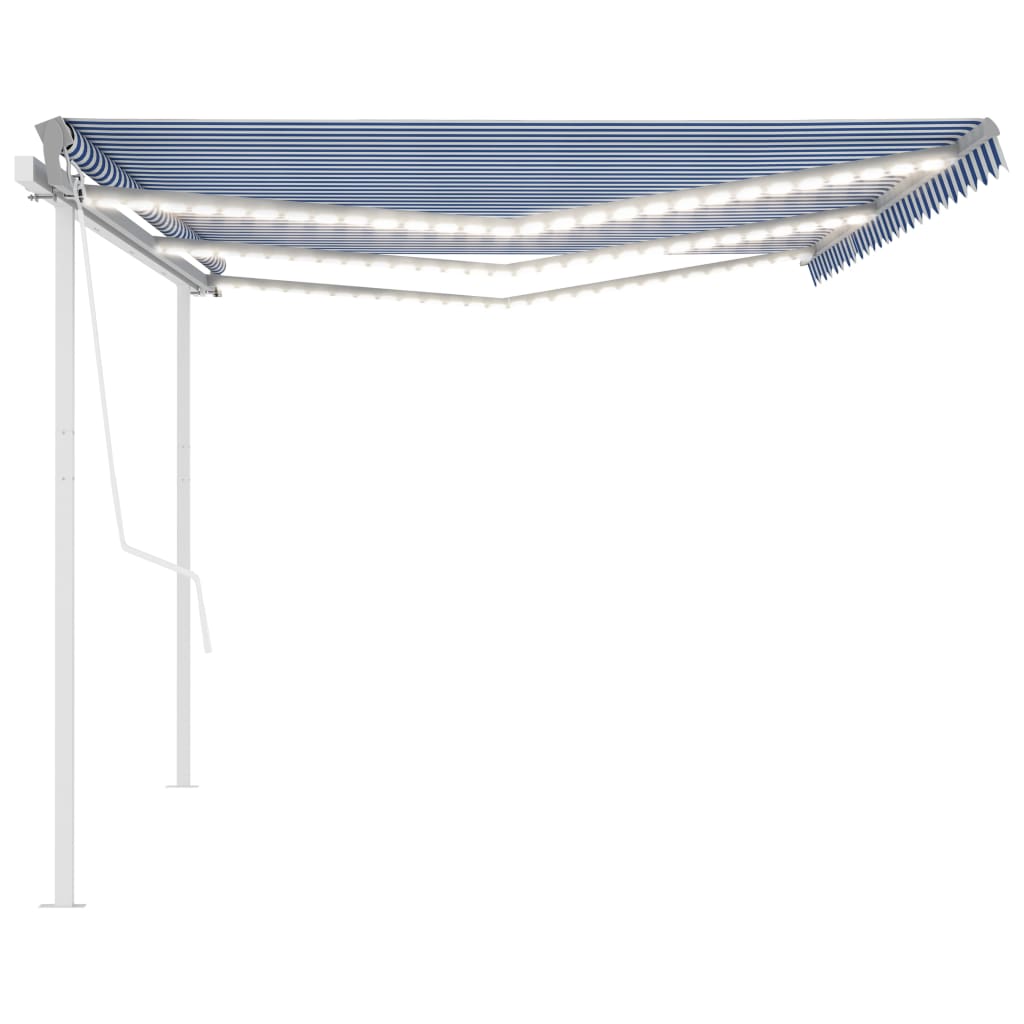 vidaXL Tenda da Sole Retrattile Manuale con LED 6x3,5 m Blu e Bianca