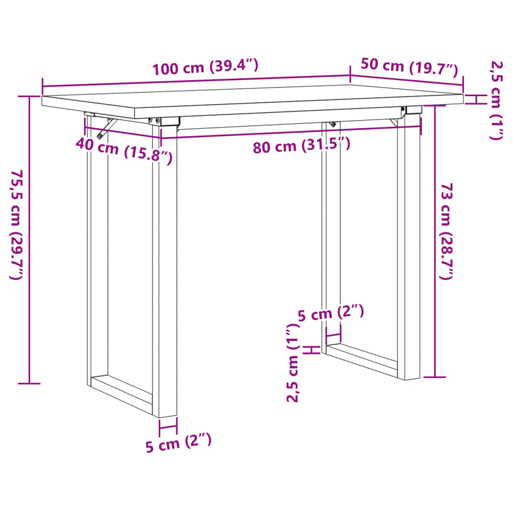 vidaXL Tavolo da Pranzo Telaio a O 100x50x75,5cm Massello Pino e Ghisa