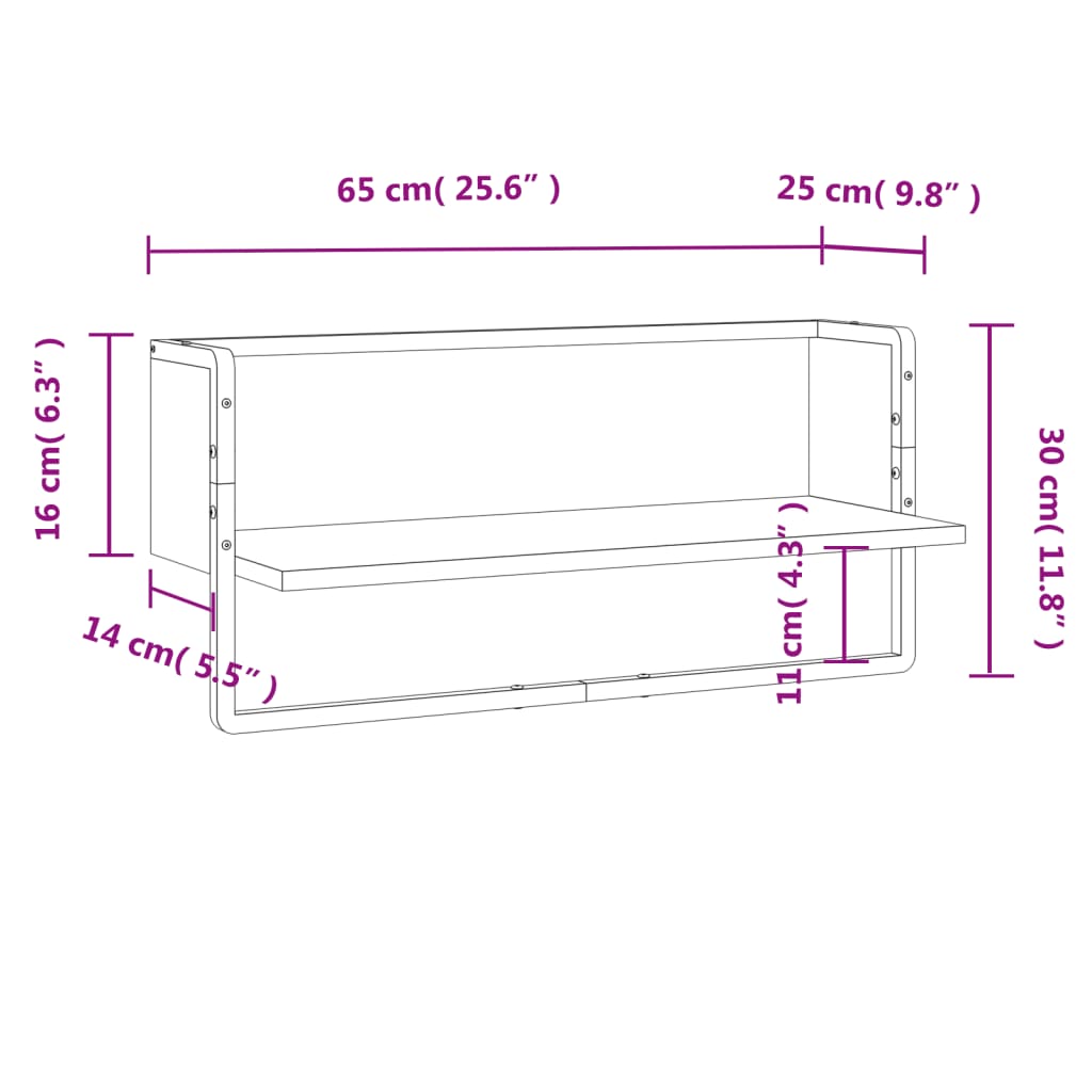 vidaXL Mensola da Parete con Asta Nera 65x25x30 cm