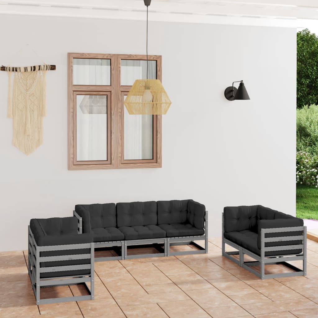 vidaXL Set Divani da Giardino 7 pz con Cuscini Legno Massello di Pino