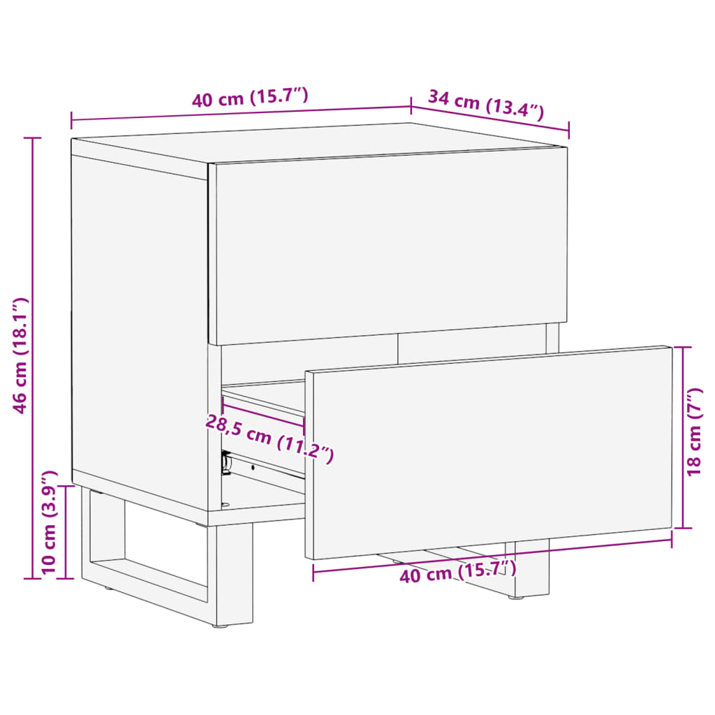 vidaXL Comodini 2pz 40x34x46 cm in Legno Massello di Mango