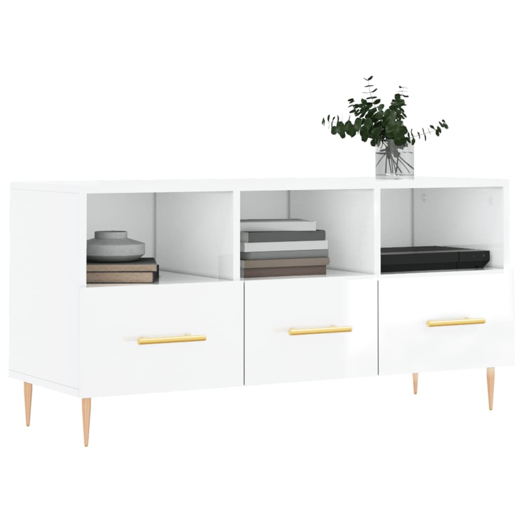 vidaXL Mobile Porta TV Bianco Lucido 102x36x50 cm in Legno Multistrato